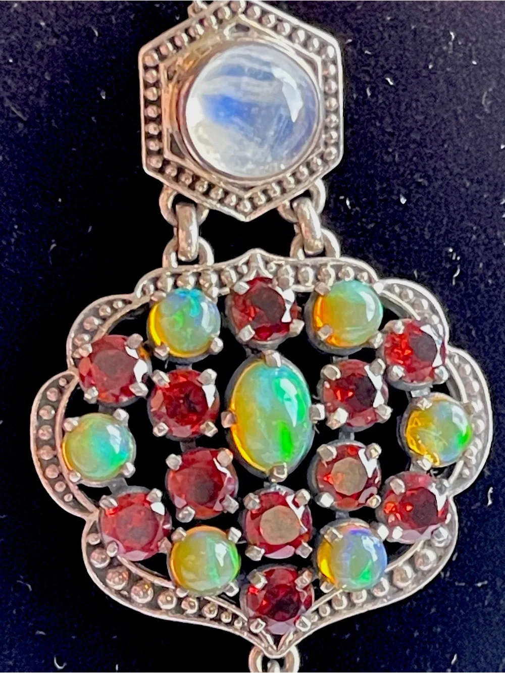 RARE Nicky Butler Medallion Necklace Opal Garnet Moonstone Queen’s Choice 13.33g